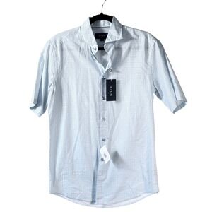Eton NWT Slim Fit Short Sleeve Dress Shirt Blue Micro Geometric Print Men Sz S